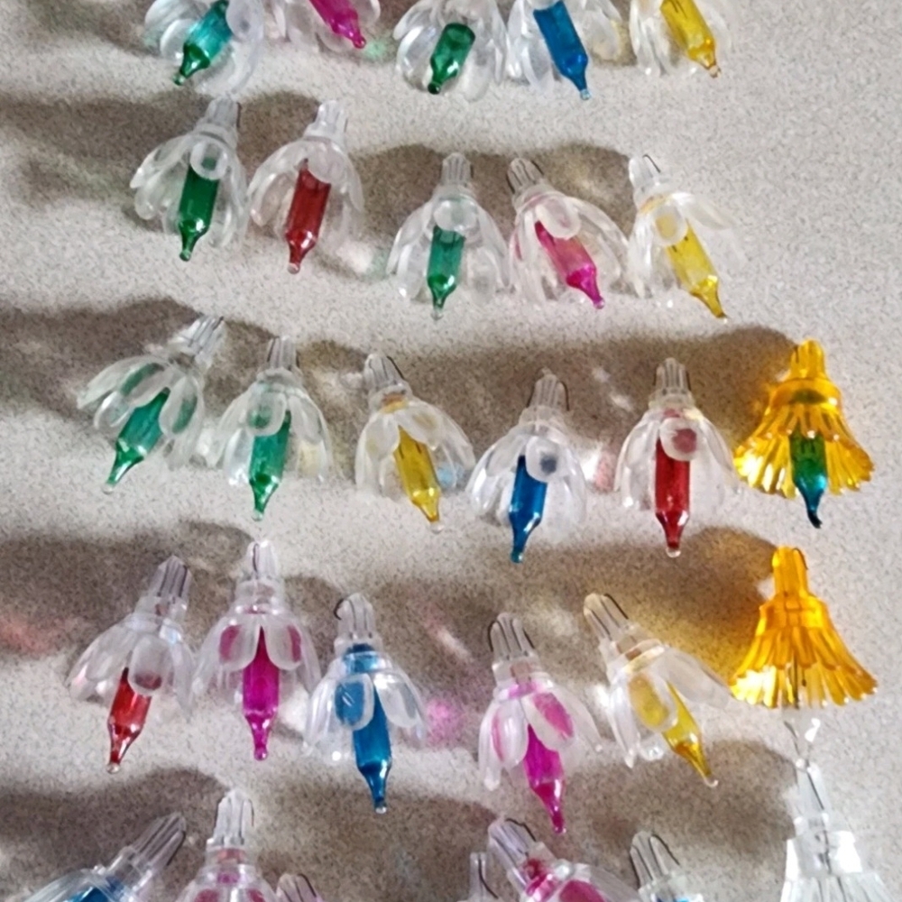 34 VTG Christmas Flower Push In Light Bulb Multicolor Reflector Tested Works